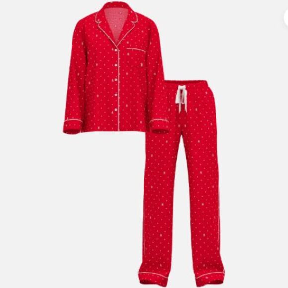 Victoria's Secret Other - Victoria's Secret Pajama Set Womens L Red Polka Dot Button Front Logo Sleepwear